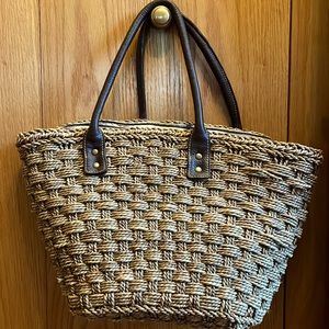 J. Crew Woven Straw Purse With Striped Interior